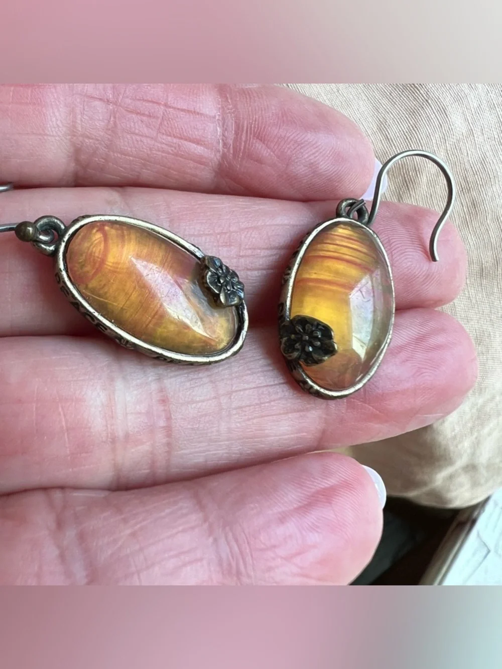 Amber-Tone Oval Drop Earrings - Women Jewelry